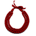 THE STYLE COURTYARD Handmade Fabric Bead Necklace for Women & Girls | Triple Layer Adjustable Cloth Jewelry | Ethnic, Haldi, Bridal Wear (Multiple Colors) (Red)