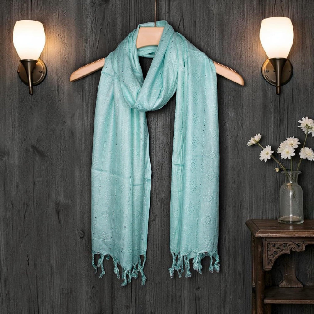 STOLE STUDIO Elegant Luxurious Sequence Viscose Stole Scarf (Sea Green)