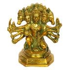 ARTVARKO Brass God Panchmukhi (Five Faced) Bajrangbali Sankat Mochan Hanuman Idol Statue Murti for Home Office Entrance Décor Temple Mandir Pooja Puja Antique Greenish Gold 7 Inches