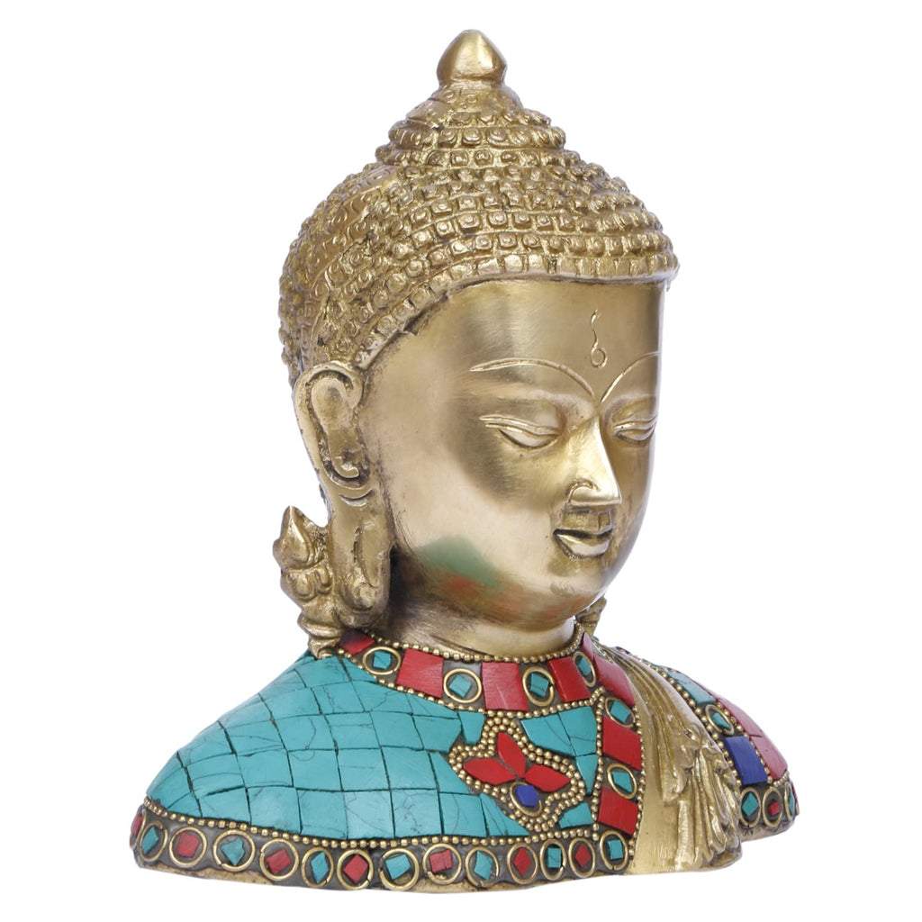 ARTVARKO Brass Buddha Head Bust Statue Turquoise Stone Handwork Home Décor Entrance Office Table Living Room Meditation Luck Gift Feng Shui Showpiece