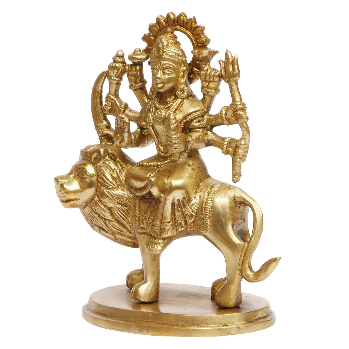 ARTVARKO Pure Brass Durga Maa Sherawali MATA Rani Murti Sitting on Lion for Navratri Puja Home Décor Gift 5.5 Inch