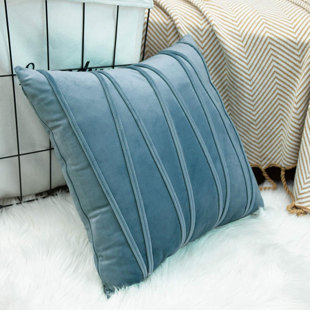 Khooti Velvet Striped Cushion Cover Pack of 1-40X40/102X102 Cm | Ice Blue | Soft Pillow Covers Cushion Case for Sofa Bedroom Living Room Chair Car, Cushion Cover with Zig Zag Pattern