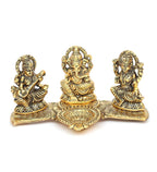 KridayKraft Laxmi Ganesh Saraswati Gold Plated Showpiece Statue with Oil Lamp Diya for Home Decor