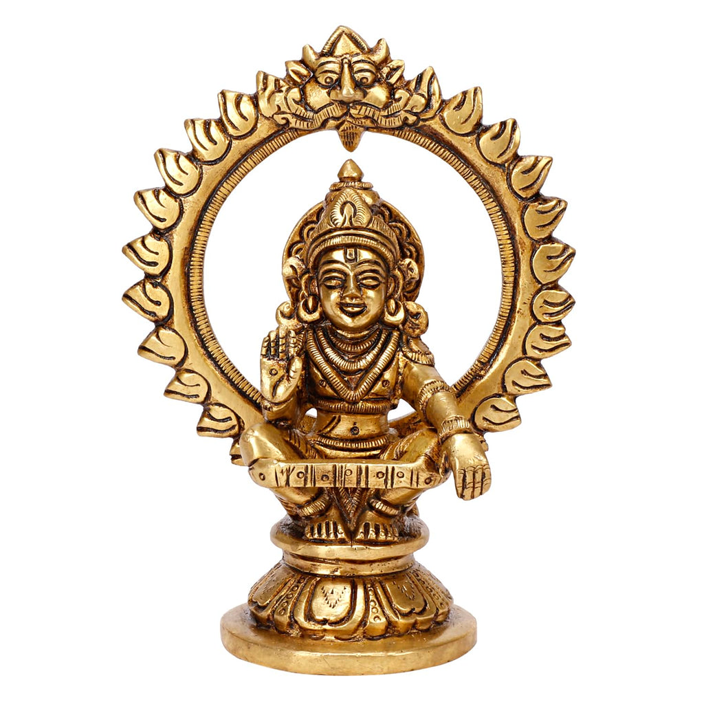 ARTVARKO Brass Lord Ayyappan Ayyappa Sabarimala Swamy Statue Idol Sculpture Blessing for Puja Home Health & Wealth Gold Color 5.25 Inch