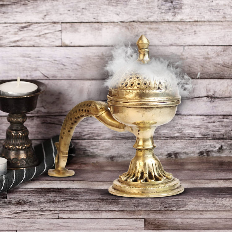 Artvarko Big Brass Dhuna Loban Burner Long Handle Dhooni Dhoop Dani Dhuni Decorative Antique lubandan, insence Burner, Incense Gift Items(LxBxH 9x4.5x8 Inches)
