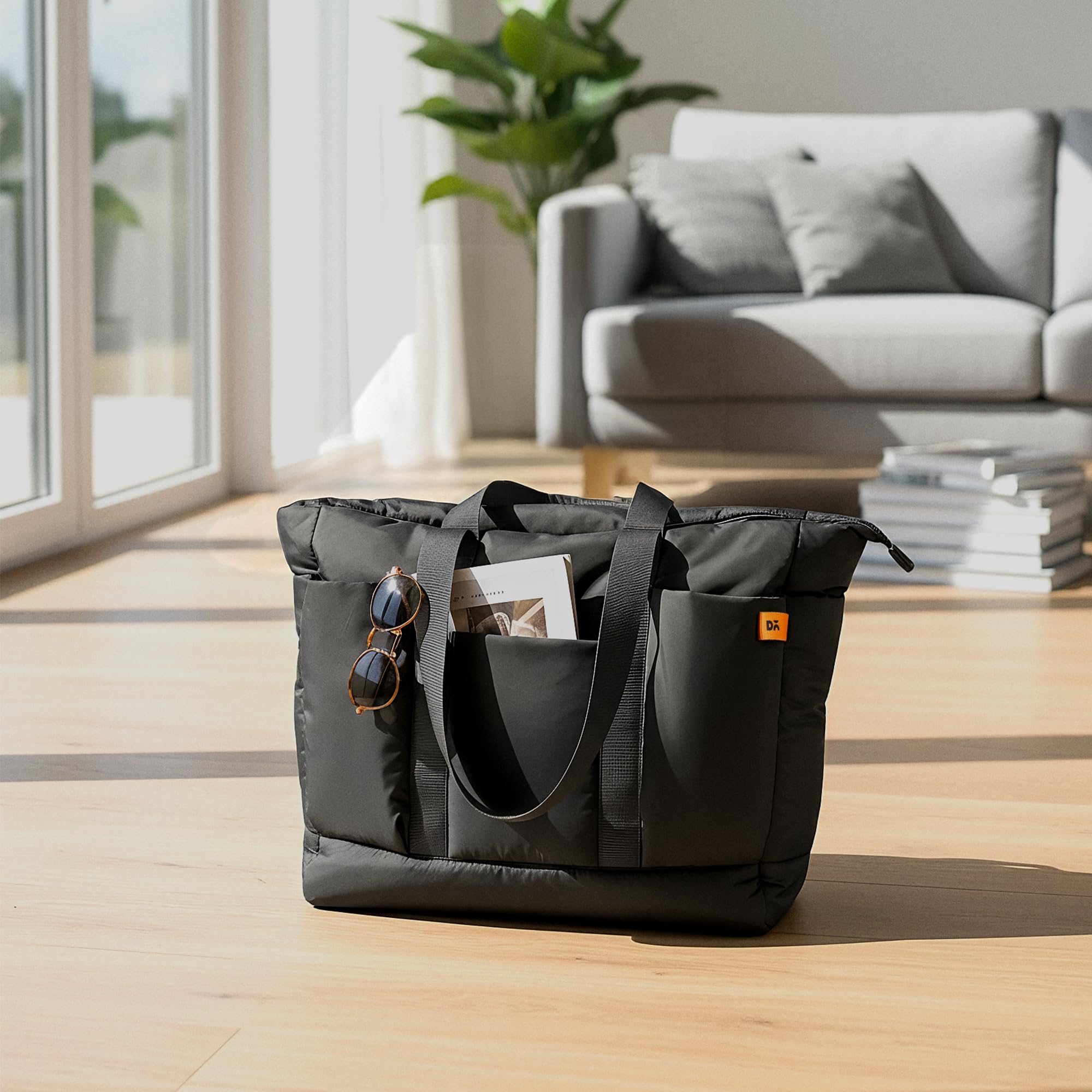 DailyObjects Idyll Tote Bag For Girls &Women | Crafted Using Soft-Touch & Water-Repellent Polyester | Polyfill Cushioning On The Inside | Holds Any Laptops Upto 14'' - Cabron Black