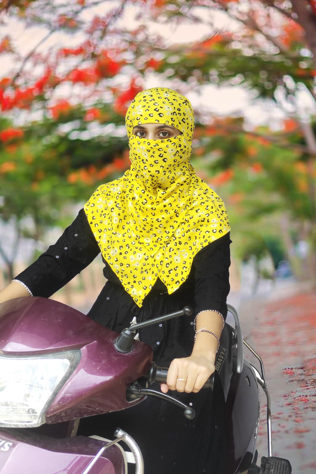 Switchon Rayon Anti Pollution Full face Tie Dye Scarf UV Sun Rays Protection Hijab scarf for women and Girls (Yellow_Black)