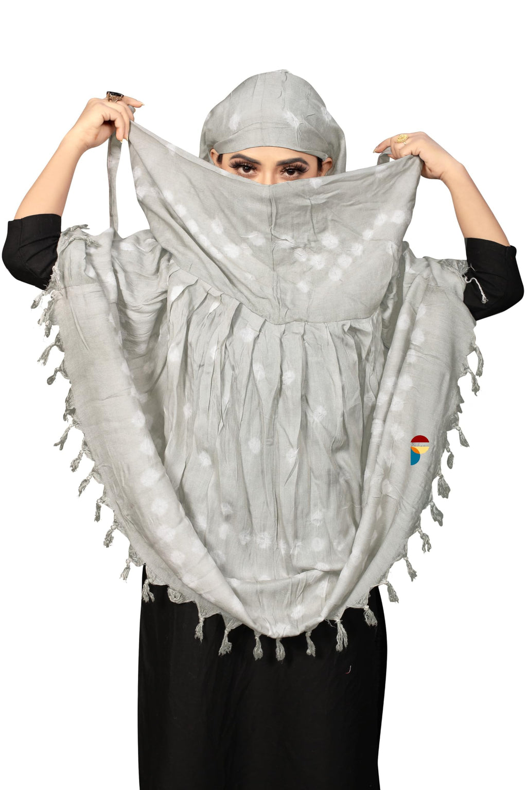 PRACHARAN Women Cotton Stylish Hand Printed Scarf, Anti Pollution Full face Scarf With UV Sun Rays Protection Scarves for Women and Girls (Grey)