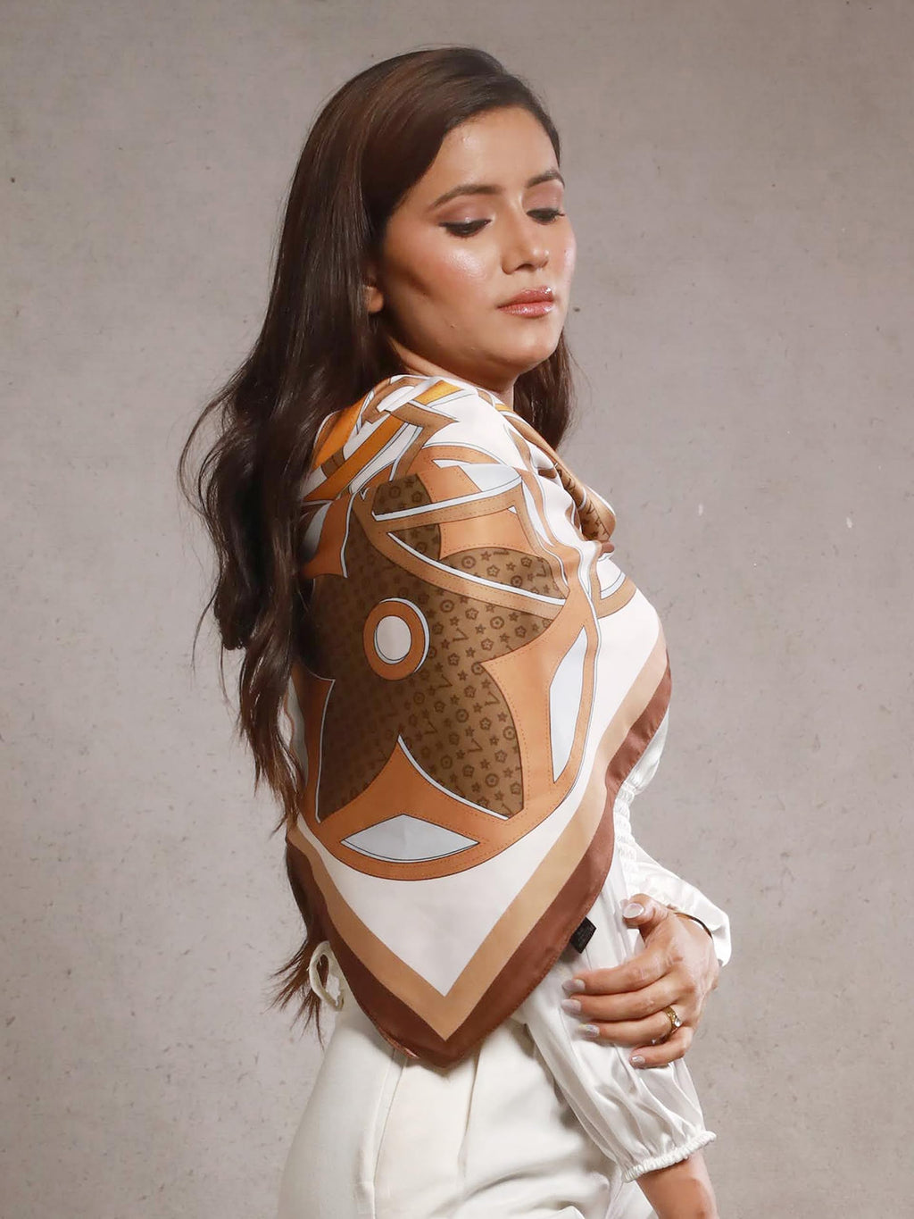 CrossKulture Printed Poly Silken feel Scarf Stole for Women | Stylish, Soft, & Lightweight | Satin Feel Neck Scarf, Hair Scarf, Head Scarf for Women | Square Silk Stole for Handbag (Color16)
