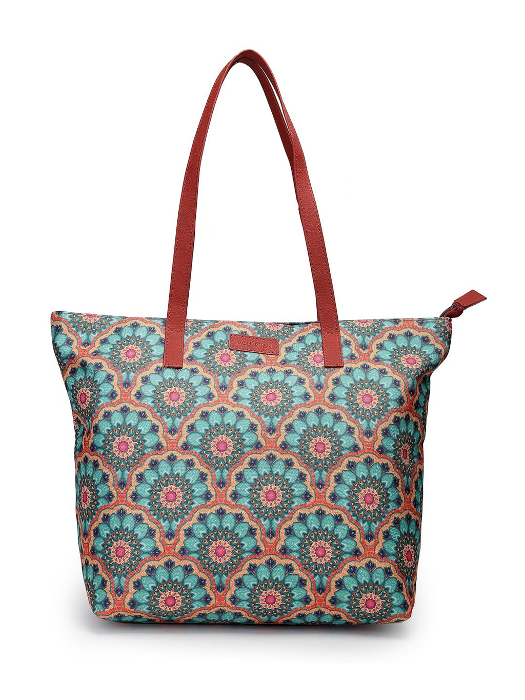 Aquatan Women’s Orange & Green Floral Nouveau Canvas Tote – Handcrafted Side Tote Bag for College, Travel & Office Use