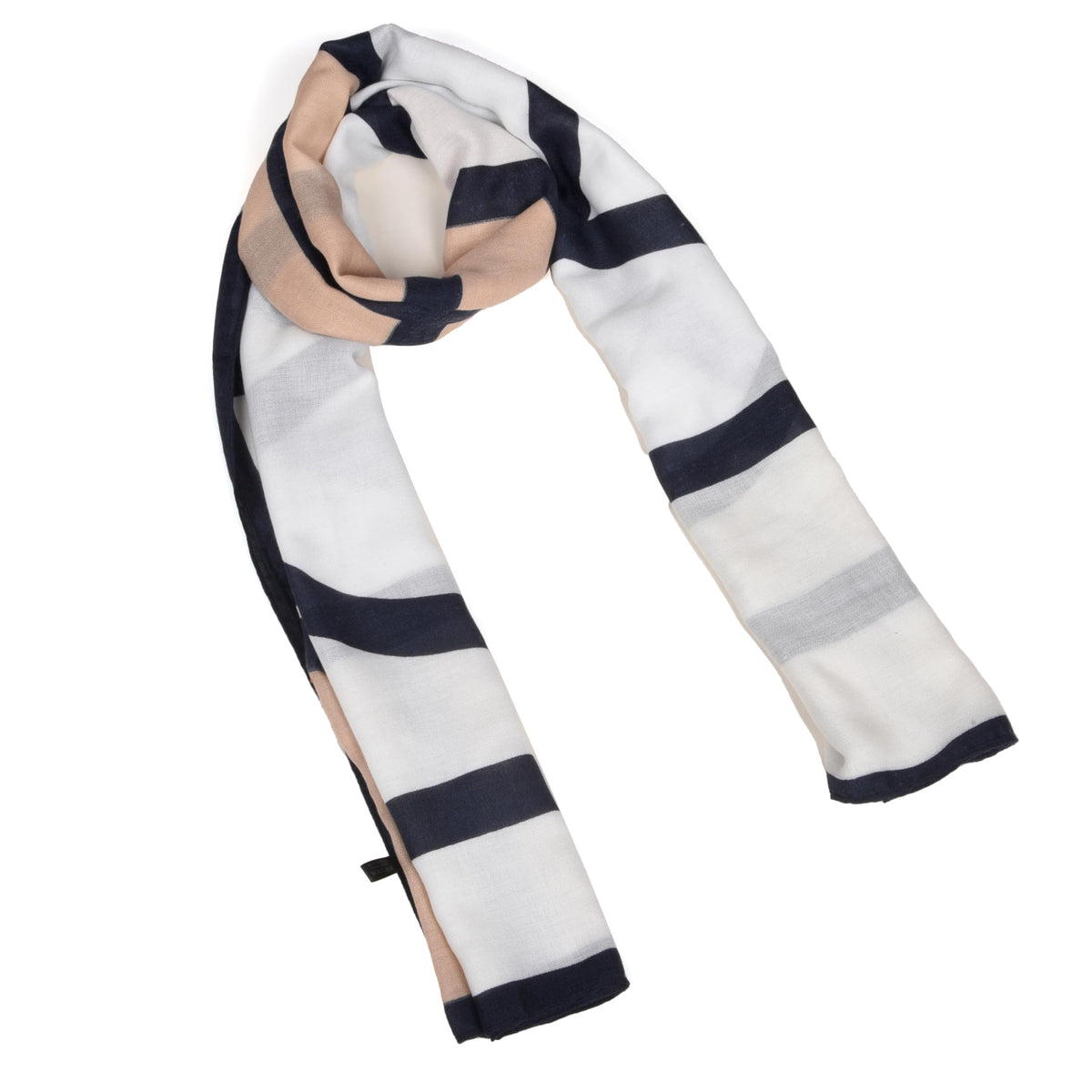 MORU Kyoto Minimalist Women’s Gridline Scarf | Lightweight Beige & Navy Stole with Modern Geometric Design | Soft Wrap Fashion Accessory for All Seasons