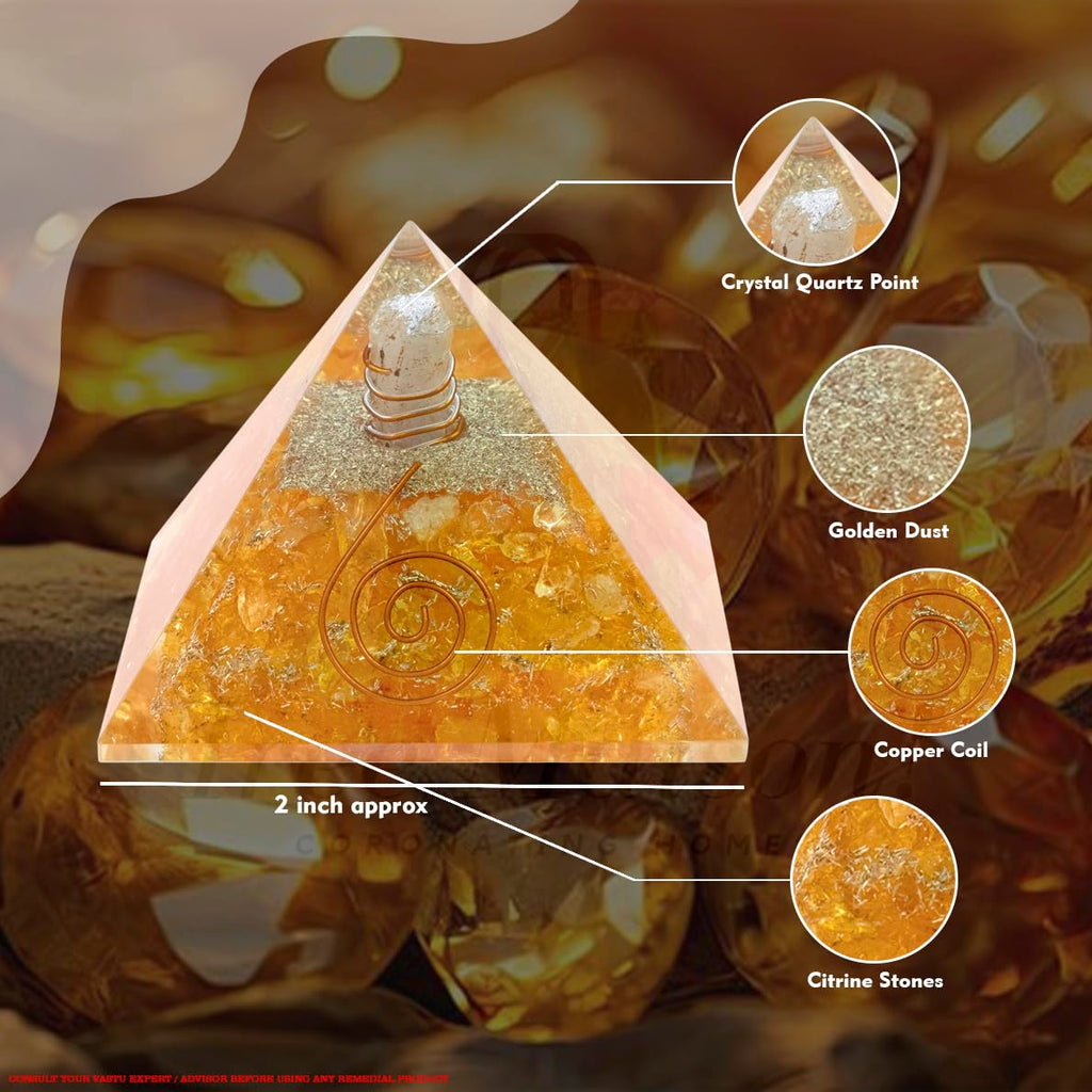 TREE MAISON CORONATING HOMES Citirine Crystal Pyramid | 2 Inch | Feng Shui & Vastu Correction | Crystal Pyramid for Positive,Meditation, Health, Good Luck | Home & Office Decor | Gift | Study Table