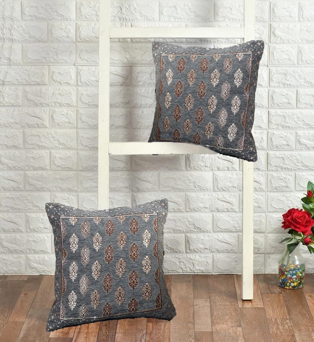 DECOMIZER Jacquard Geomteric Cushion Covers 24 inch x 24 inch Set of 2 Ethnic Motifs Cushion Covers,Design- Ambi,Color- Grey-240 TC