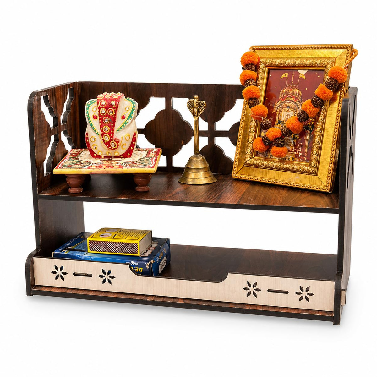 Zesta Wooden Mandir for Home Big Size | DIY Pooja Mandir with LED Spot Light | Devghar Cabinet for Living Room or Office | Wall Mounted Pooja Unit for Home (Double Step)