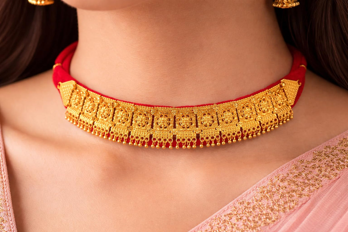 Traditional Galoband Necklace |Red Velvet Choker Necklace | Handmade Uttarakhand Ethnic Jewelry for Women