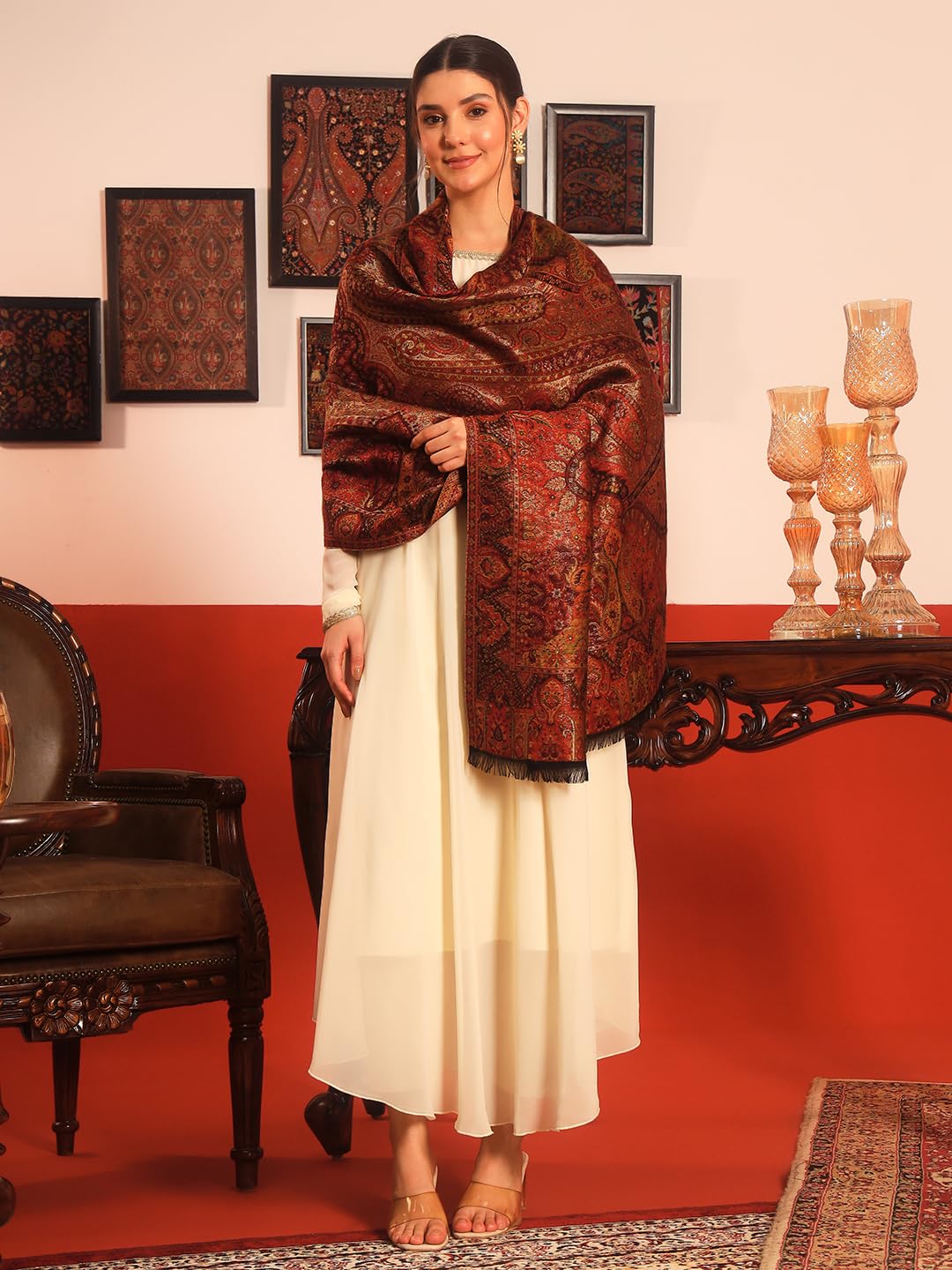 Pashmoda Women Naazneen Kaani Wool Blend Kashmiri Zari Shawl (Size: 40x80in, 101x203cm) ZSS09