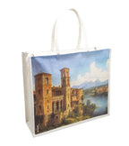 Sangra Large Cotton Canvas Reusable Bags for Travel, Grocery Shopping Bag, Multi-Purpose Bag, Sturdy Handle With Zipper Lock (20 inch X17 inch X7 Inch) (Castle)