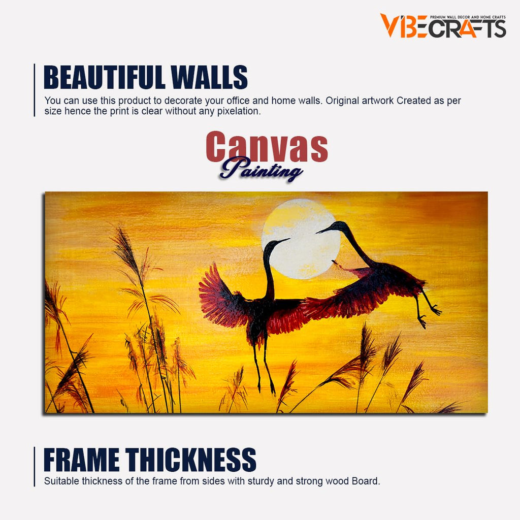 VIBECRAFTS Canvas Paintings for Living Room Drawing Room Canvas Wall Painting of Flamingos Pair Flying in Sunset for Home|Office|Gift(PTVCH_2396NV)(48 x 24 Inches)