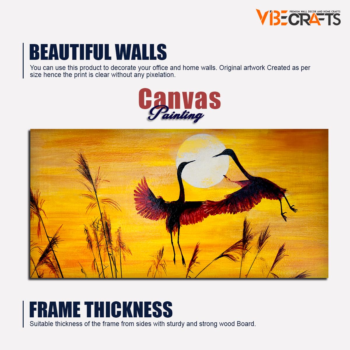 VIBECRAFTS Canvas Paintings for Living Room Drawing Room Canvas Wall Painting of Flamingos Pair Flying in Sunset for Home|Office|Gift(PTVCH_2396NV)(48 x 24 Inches)