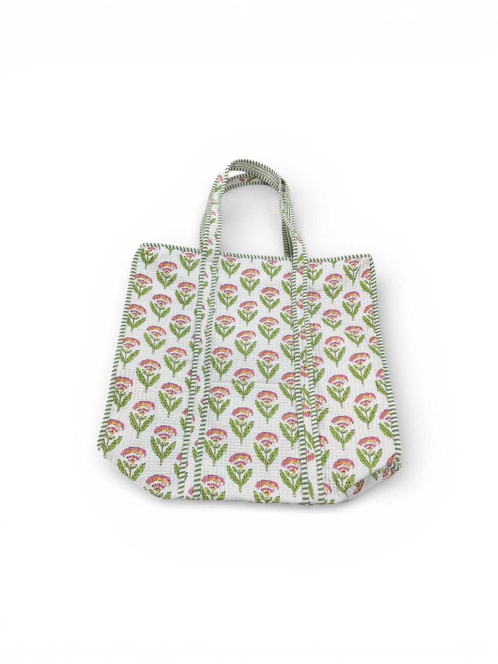 Mohinii Large Quilted Cotton Tote Bag with Zipper Closure - Floral Print Reusable Shopping Bag, Sturdy Handles, Eco-Friendly 18 * 18 inch