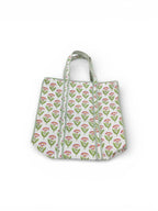 Mohinii Large Quilted Cotton Tote Bag with Zipper Closure - Floral Print Reusable Shopping Bag, Sturdy Handles, Eco-Friendly 18 * 18 inch