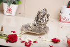 KridayKraft Metal Ganesh Silver Polish Leaf for Home Decor and Gift Purpose-(12 x12 x 8 cm)