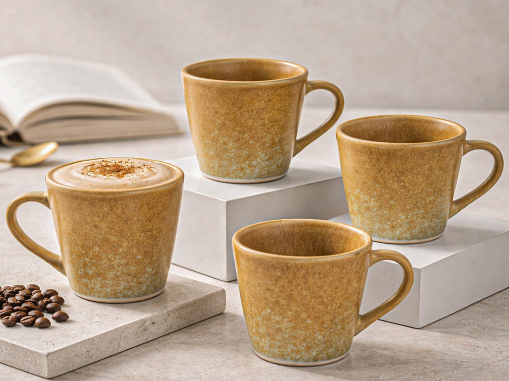 Bodhi House Handcrafted Ceramic Tea Cup Set of 4, 175Ml, Turquoise Copper