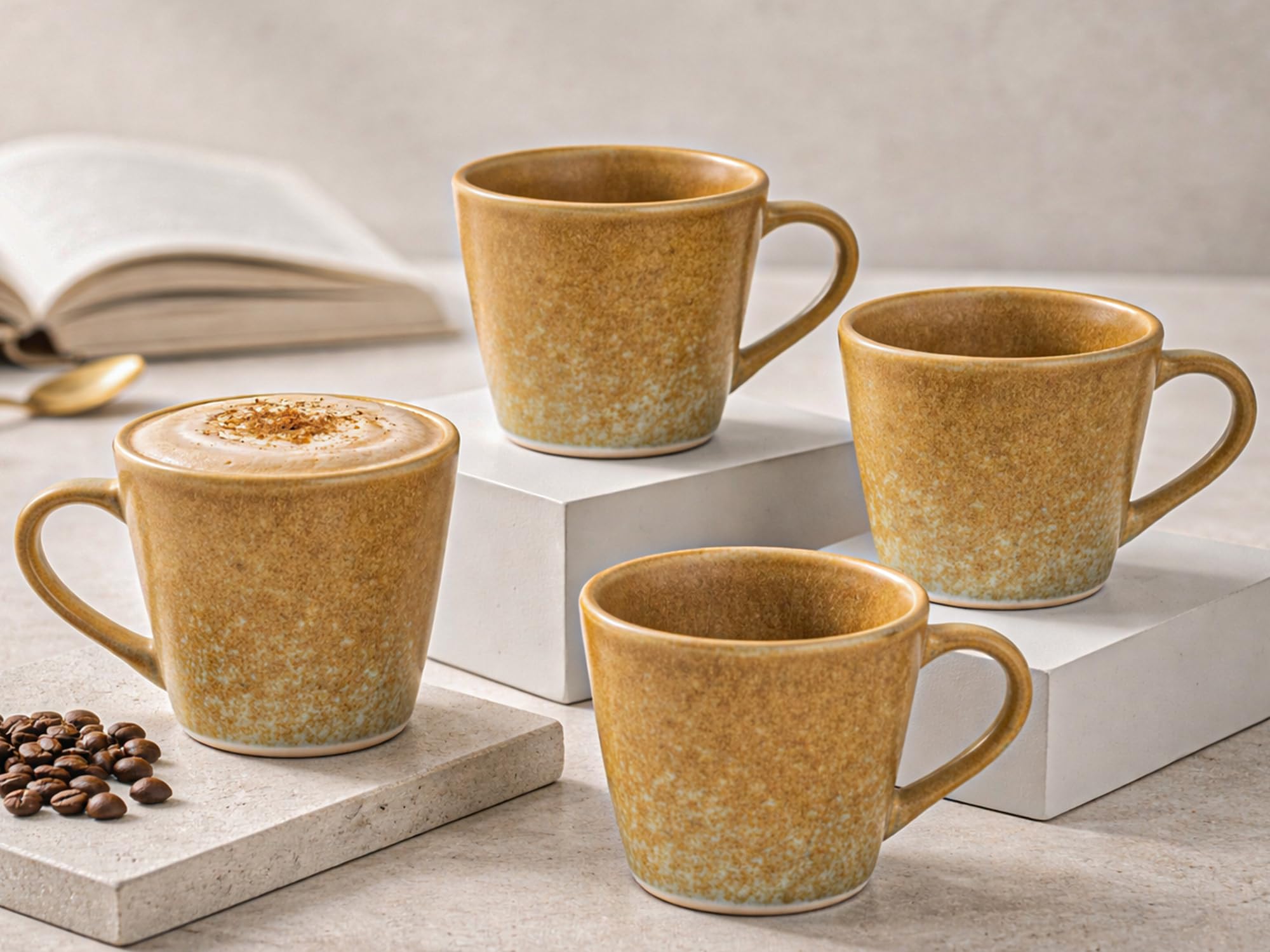 Bodhi House Handcrafted Ceramic Tea Cup Set of 4, 175Ml, Turquoise Copper