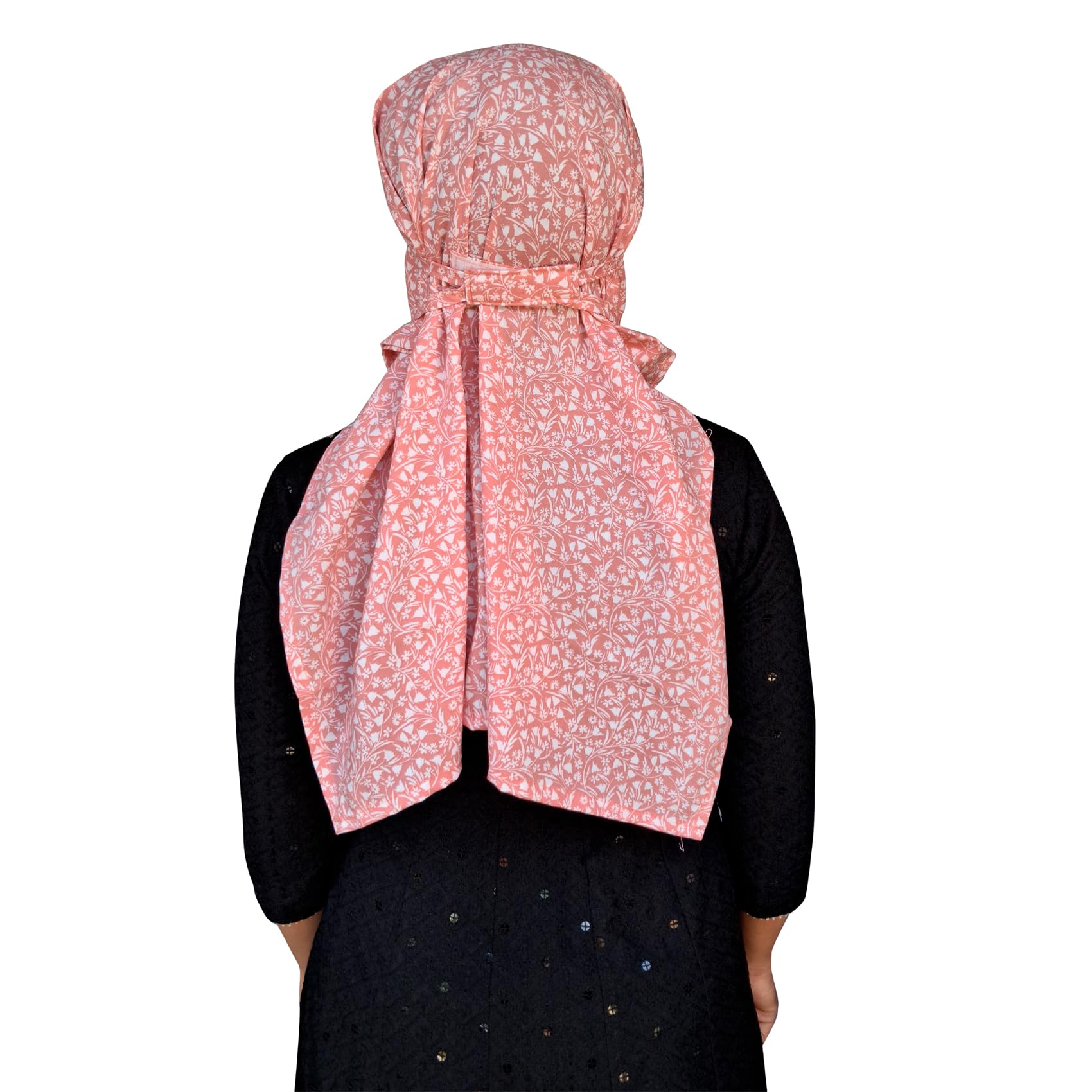 Switchon Scarf Hijab Rayon Printed fancy scarf for women Size Adjustable -Hook loop tape (Peach_White)