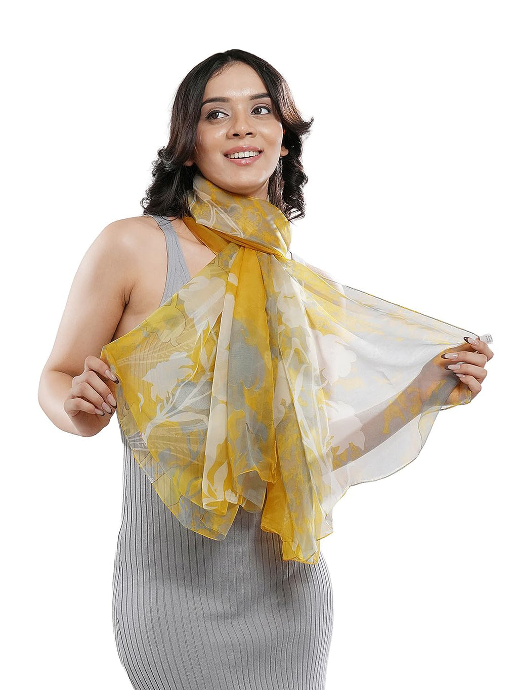 CrossKulture Scarf Stole for Women - 185 x 135 cm Chiffon Scarf with Floral Print | Lightweight Soft Stole for Girls | Satin Feel Neck Wrap | Women Accessory (Colour14)