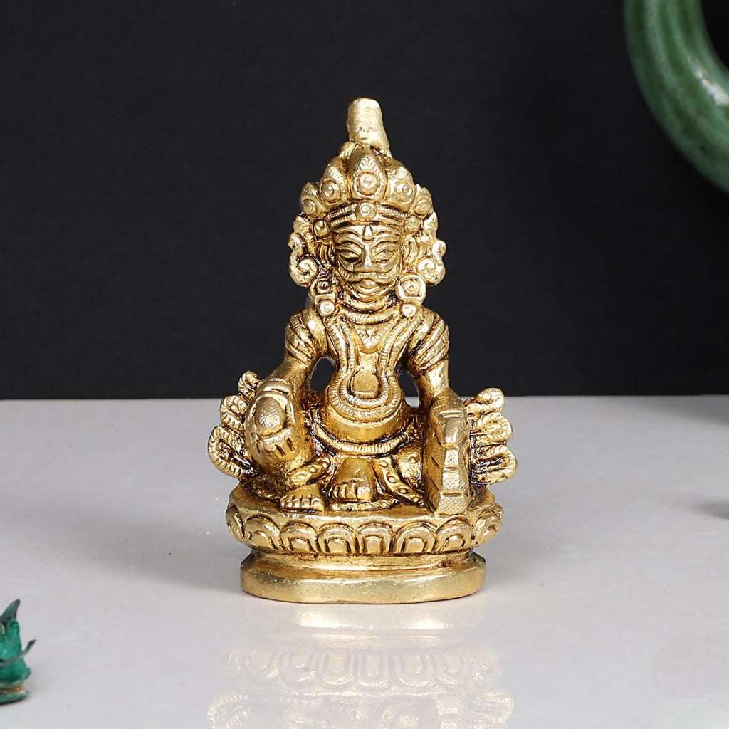 ARTVARKO Brass Kuber Murti Lord of Treasure Wealth Maharaj Kuber Statue for Tijori Locker Money Safe Kubera Idol 3 Inch Gold