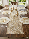 Dining Table Mats Set with Table Runner Leaf Design Placemat Set for Dining Table Stylish Table Mats (Petals Circular Table mat +Luxury Gold Skeletal Leaf Table Runner, Pack of 7 (6+1)) Kafalo