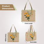 Boho Girl Marigold Mini Tote Bag | Floral Embroidered Hand Bag with Pom-Poms & Tassel |Handbag, Shoulder Bag, Shoulder Women Bag with Inside Pocket | Jacquard Canvas Material (BGB25-316-10-Inch)