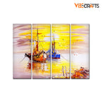 VIBECRAFTS Colorful Boats 4 Pieces Canvas Wall Painting Fitted With Wooden Frame For Home | Office | Living Room | Gifts (PTVC4Pcs1_13501)