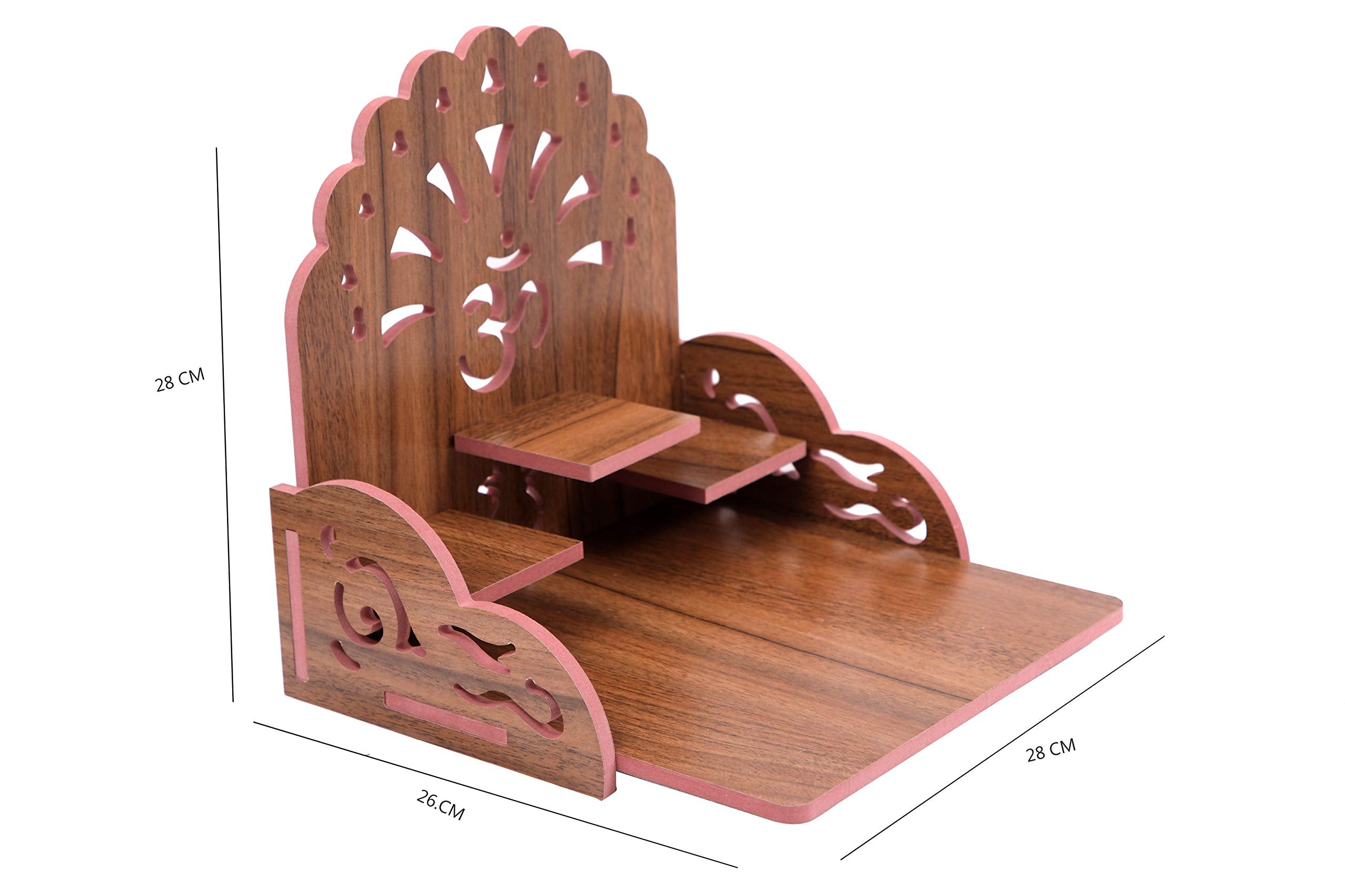 VJ SONS Fully Handmade Beautiful Wooden Home and Office Temple/Pooja Mandir(28 x 28 x 26 cm) (Brown)
