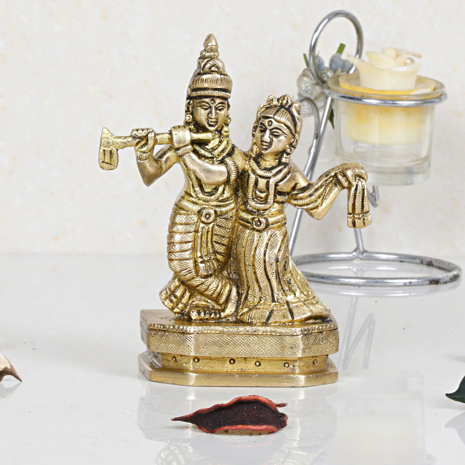 ARTVARKO Brass Radha Krishna Idol Kishan Raadha Statue for Temple Home Office Decoration Gift Showpiece(9x4x11 cm)