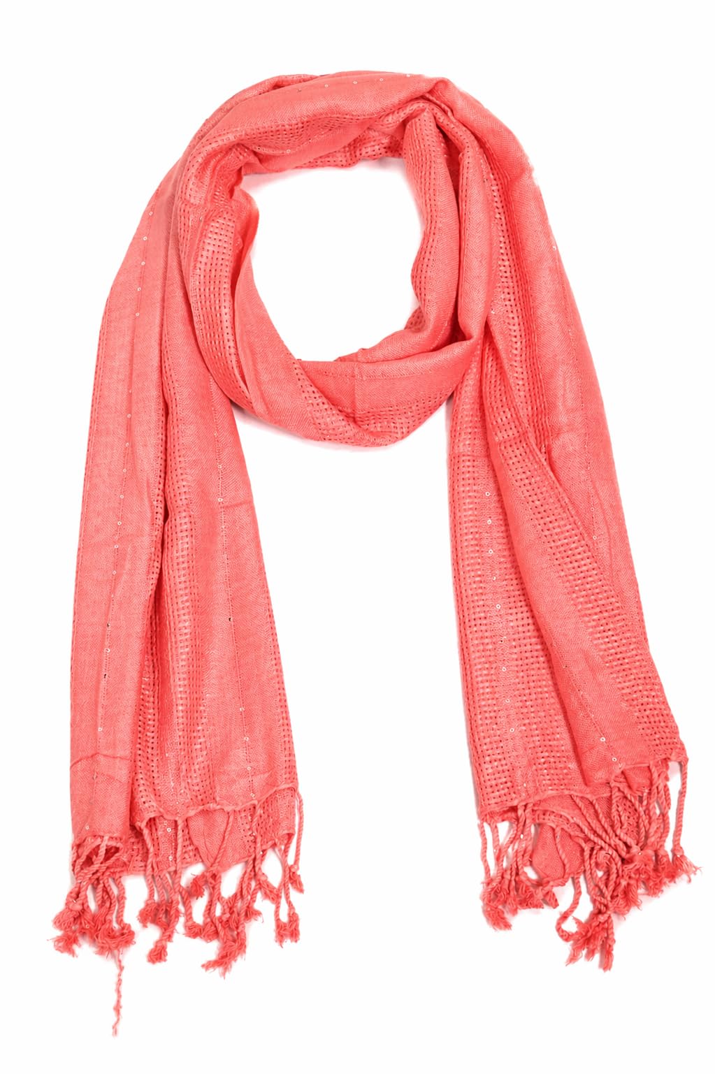 URBAN LADIIIZ Solid Sequin Stole with Tassels for Women & Men – Soft Lightweight Rayon Fabric | Available in 10+ Colours (PEACH)