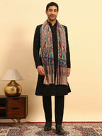 Pashmoda Men Saahtaar 100% Pure Wool Fabric Kalamkari Embroidered Stole (Size-28x80in, 71x203cm) MKAST01
