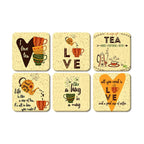 Artvibes Printed MDF Wooden Coasters for Home and Kitchen | Dining Table Decor | Square Coasters | Kitchen Decorative Items | Table Decoration | Home Decor (Set of 6 | 4x4 Inch)(Tea) TC_2008