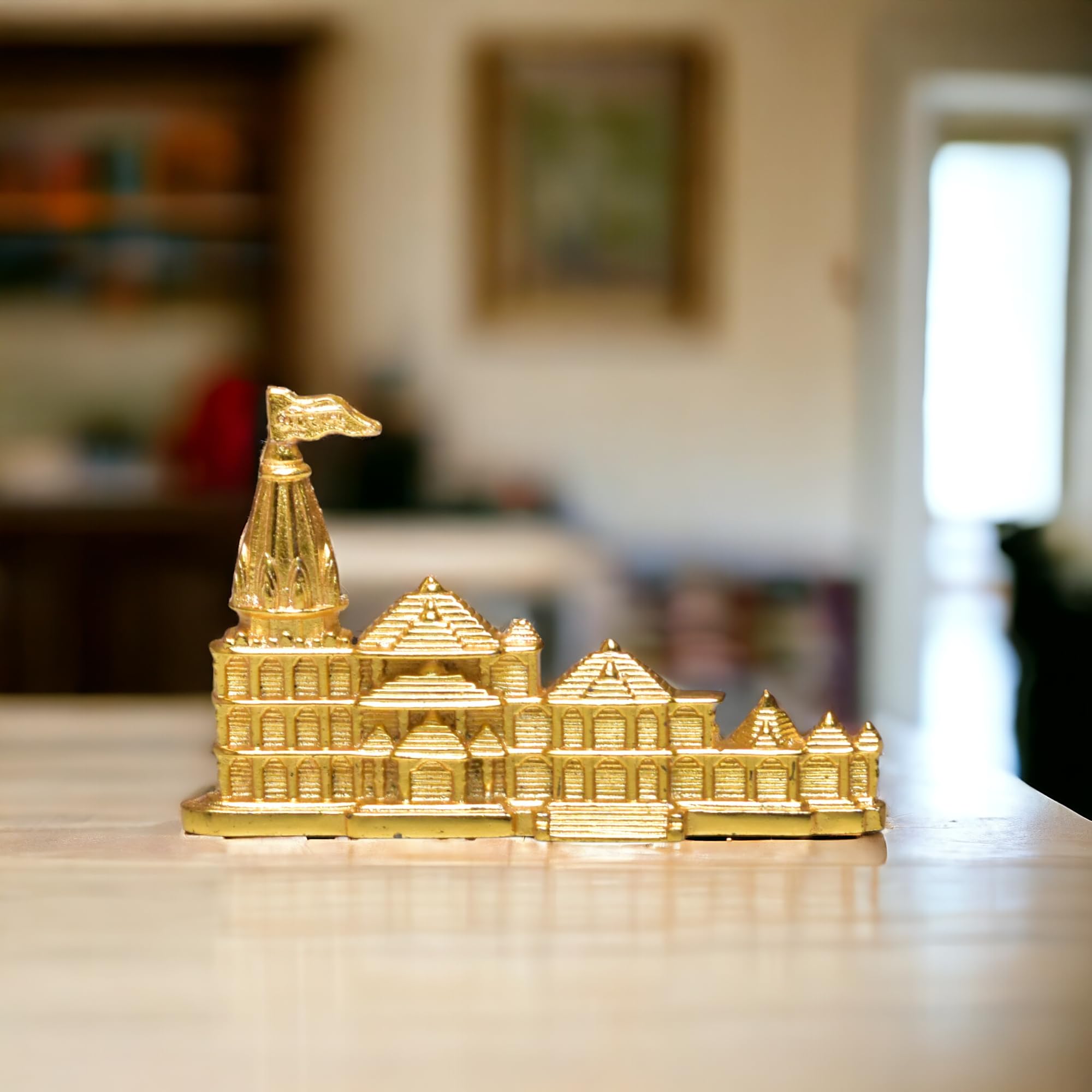 Decorative Golden Statue for Home, Office or Living Space,KridayKraft Metal Shri Ram Janam Bhumi Ayodhya Architectural Shree Ram Mandir Model Prabu Showpiece