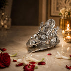 KridayKraft Ganesh Idol with Diya on Leaf, Metal Silver Finish Ganpati Murti for Home Decor, Pooja Room & Office Desk, Ganesha Statue for Diwali, Housewarming & Wedding Gift, 12 x 12 x 8 cm
