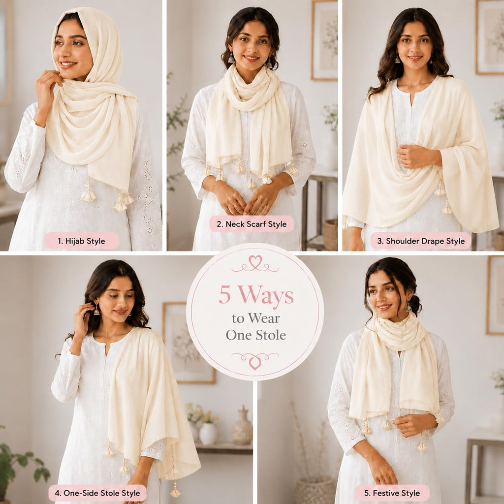 Women’s Chiffon Scarf Soft Lightweight Premium Stoles for Girls & Women | Stylish Modest Wear Dupatta for Daily & Party Use (Beige White)