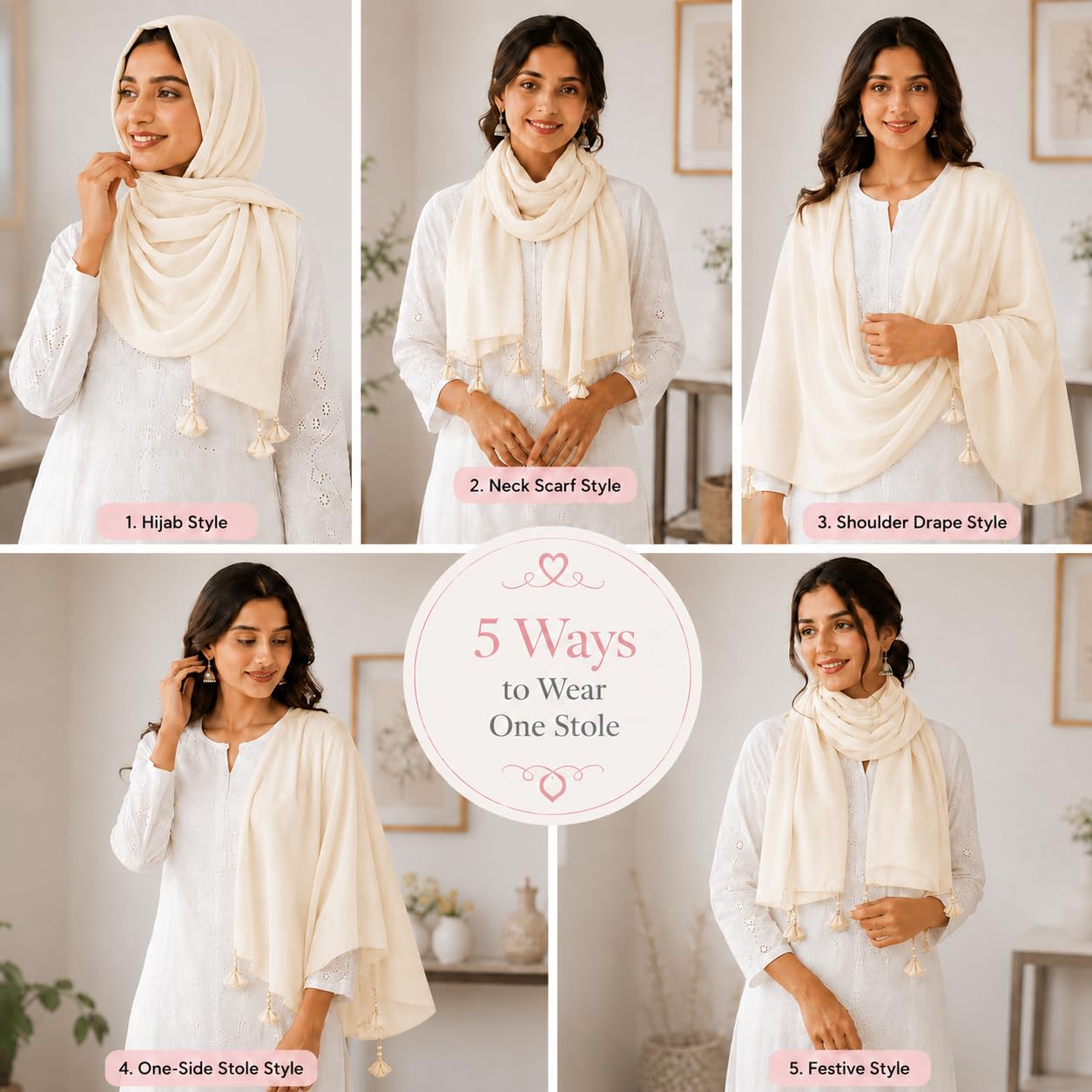 Women’s Chiffon Scarf Soft Lightweight Premium Stoles for Girls & Women | Stylish Modest Wear Dupatta for Daily & Party Use (Beige White)