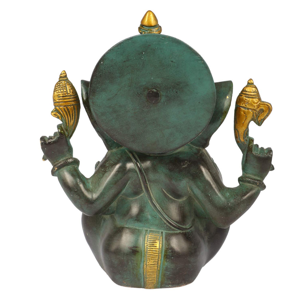 ARTVARKO Brass Antique Bhagwan Ganesha in Blessing Posture | Ganpati in Gold Green Home Entrance Office Decor Idol Marriage Gift Murti Pooja 8 Inch