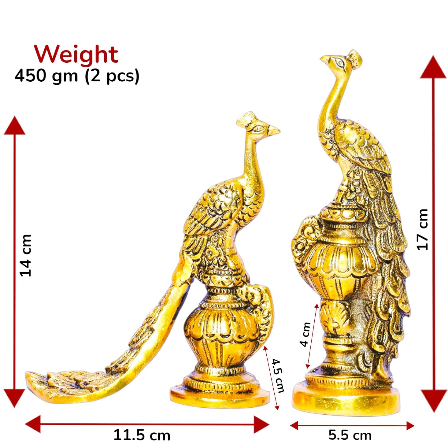 Kridaykraft Peacock Metal Statue,Lovers Peacock Couple Pair Showpiece Statue For Home,Office Decor, Romantic Gift To Boyfriend,Girlfriend,Animal Figurines - 2.76X6.69 Inch, Gold