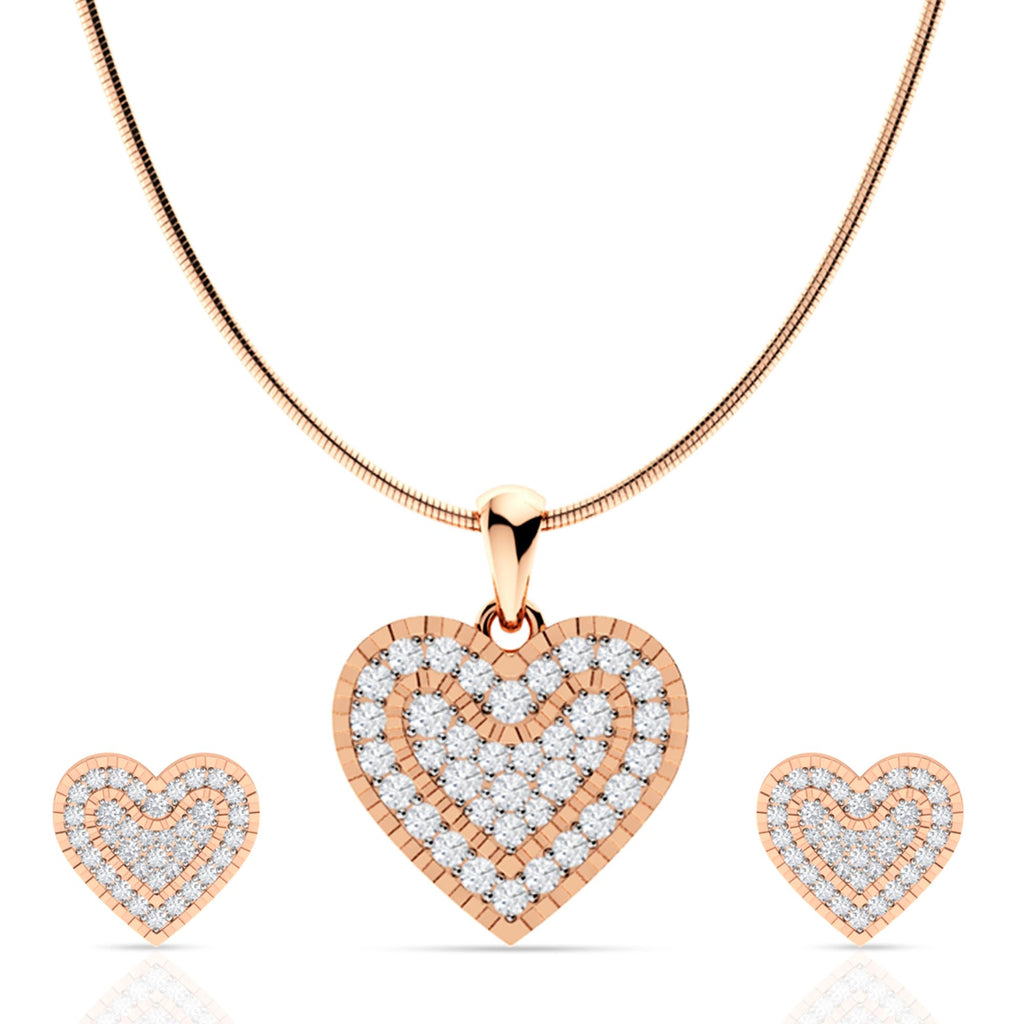 925 Sterling Silver Rose Gold Plated Pendant Set for Women | Heart Design Necklace with Matching Earrings | Fashion Jewellery Gift for Girls, Wife, Girlfriend, Anniversary, Birthday
