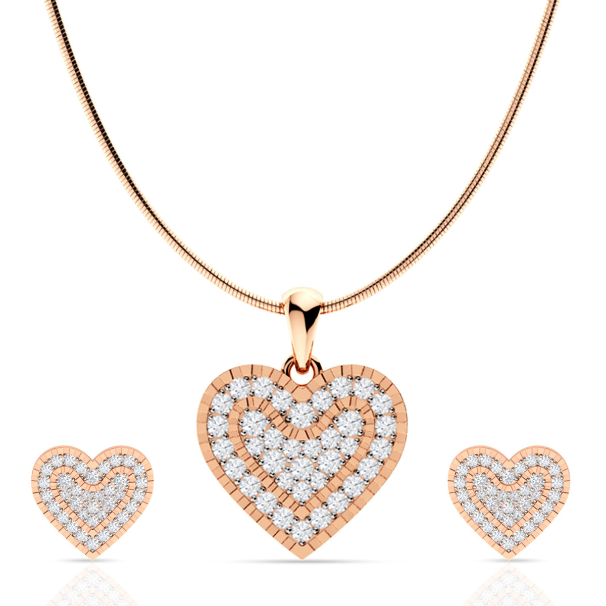 925 Sterling Silver Rose Gold Plated Pendant Set for Women | Heart Design Necklace with Matching Earrings | Fashion Jewellery Gift for Girls, Wife, Girlfriend, Anniversary, Birthday