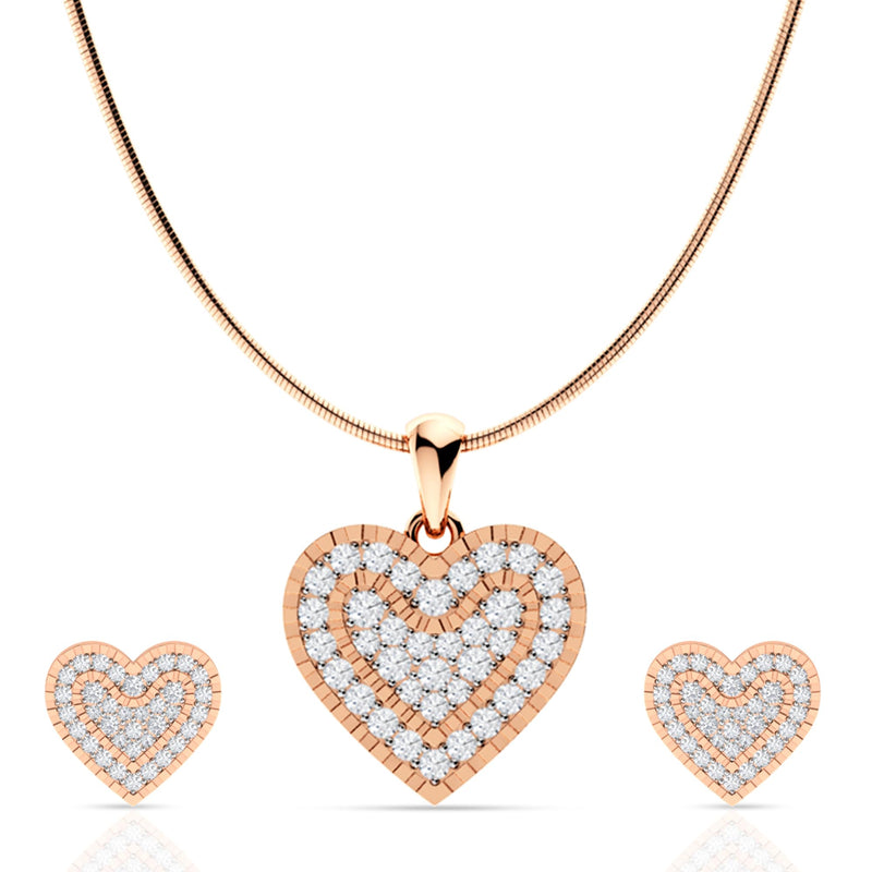 925 Sterling Silver Rose Gold Plated Pendant Set for Women | Heart Design Necklace with Matching Earrings | Fashion Jewellery Gift for Girls, Wife, Girlfriend, Anniversary, Birthday