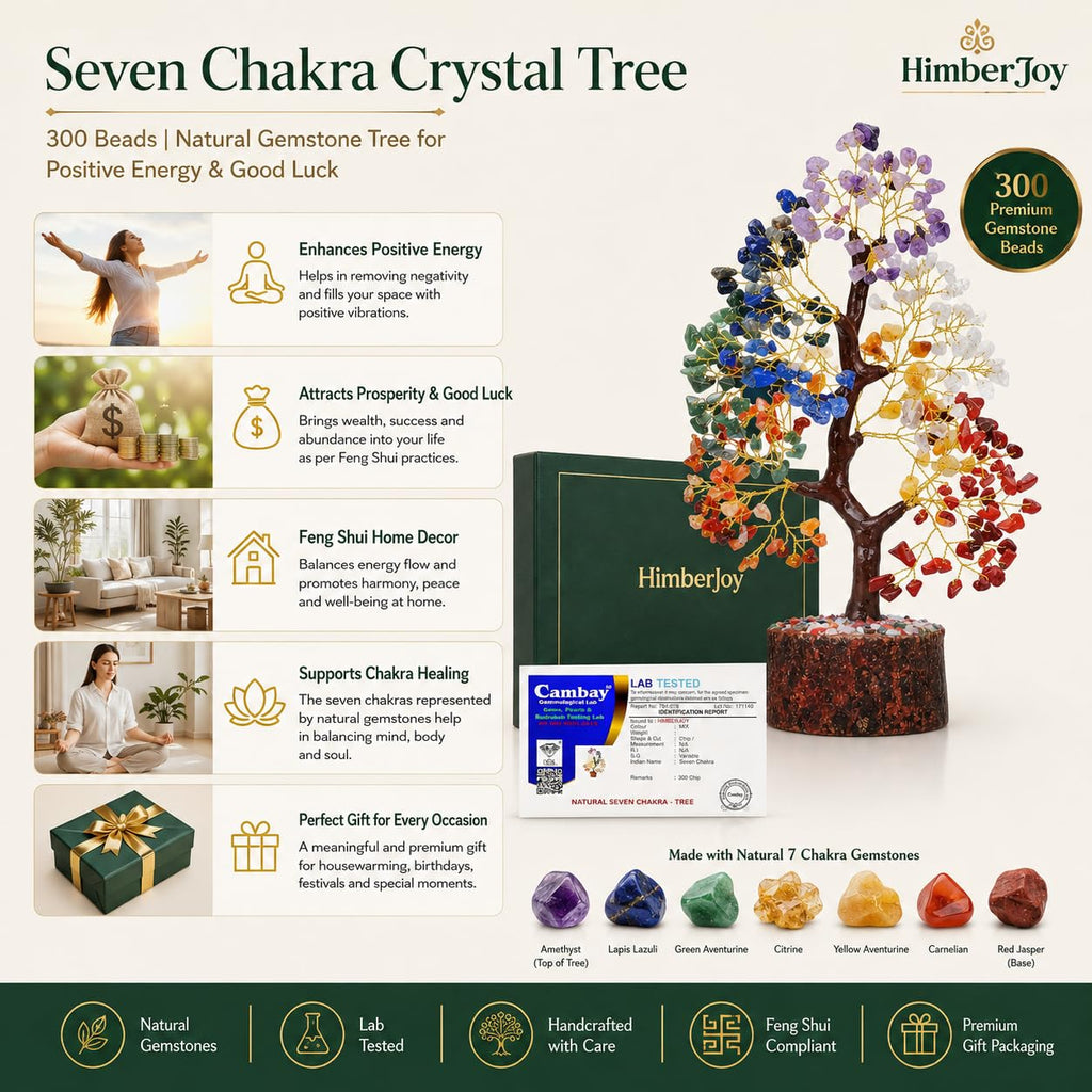 7 Chakra Crystal Tree 300 Beads Certified Natural Stones Feng Shui Bonsai Home office Decor Gift Item for Positive Energy and Good Luck Gemstones Tree for Chakra Healing| Spiritual Gift, Meditation