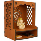 Anchara Wooden Temple for Home | Handcrafted Pooja Mandir | Wall Mounted Mandir for Pooja Room | Small Home Temple for Ram, Krishna, Ganesh, Sai Baba Size (H- 15.5, L- 11.5, W-11 Inch)